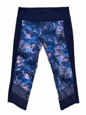 Lululemon If You're Lucky Crop Leggings Size 10 Blue Pink Floral Print W6E73S